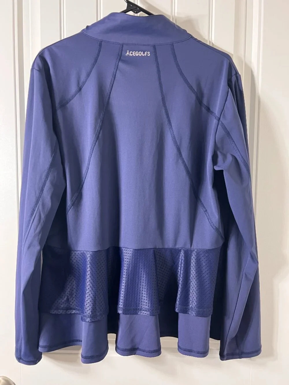 ACEGOLFS XL Navy Blue Peplum Golf Performance Jacket Full Zip Athletic Mesh Back